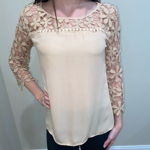 Cream lace/crochet yolk blouse